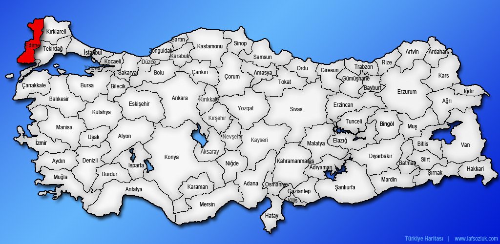 Edirne'nin Haritadaki Yeri